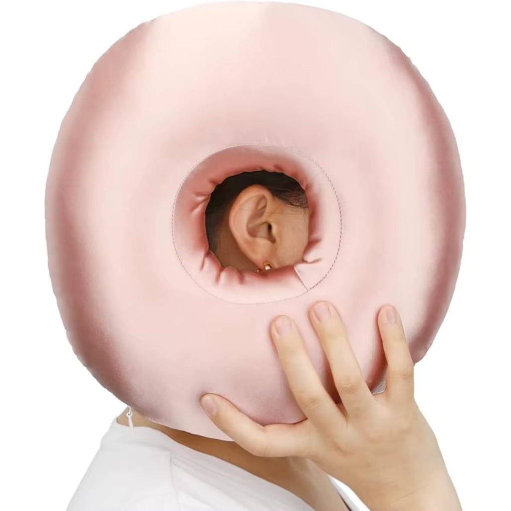 Silky Satin Ear Pillow with Hole for Ear Piercing Cooling Donut Pillow for Side Sleepers Ear Pain Relief Protector