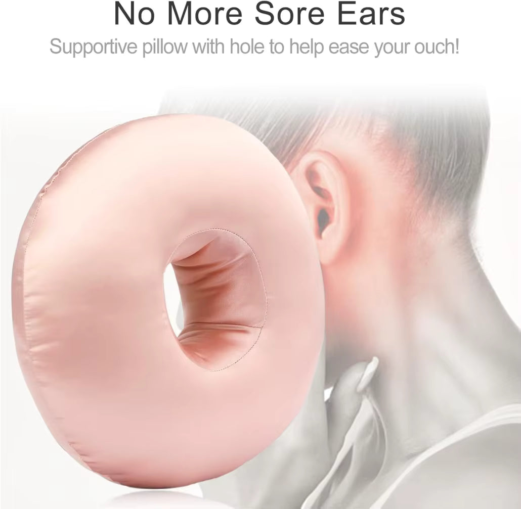 Silky Satin Ear Pillow with Hole for Ear Piercing Cooling Donut Pillow for Side Sleepers Ear Pain Relief Protector