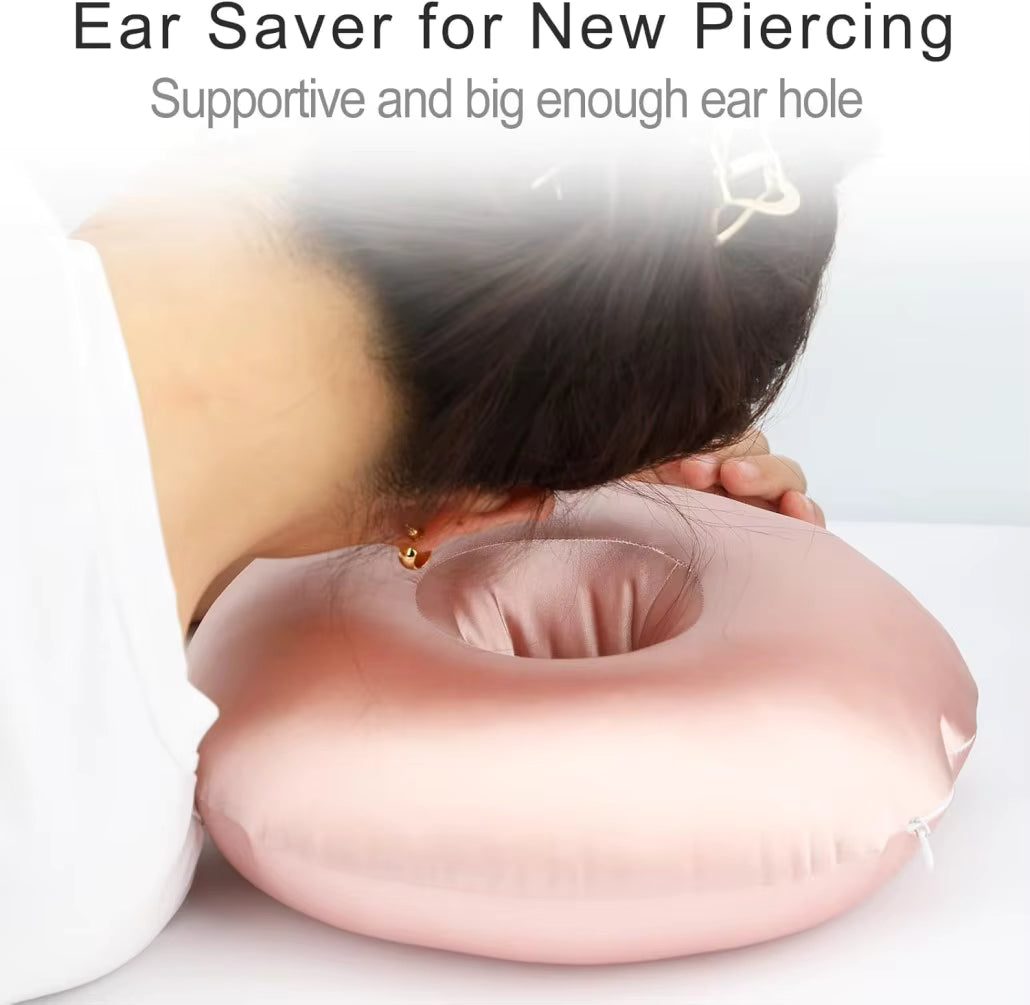 Silky Satin Ear Pillow with Hole for Ear Piercing Cooling Donut Pillow for Side Sleepers Ear Pain Relief Protector